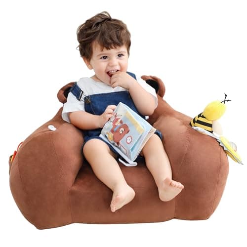 Lovvie & Joy Toddler Sofa Chair, Soft Toddler Kids Chair with Learning Toy Phone,Cloth Book and Rattle Toy,Toddler Chair Couch for Boys and Girls Ages 1+ Years Bear