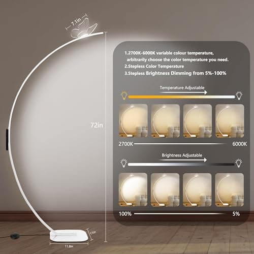 Solunvia Arched Floor Lamp with Butterfly Design, Adjustable Brightness up to 2000 Lumens, Remote & Pedal Control, 3 Light Settings Standing Lamp for Living Room, Bedroom, Office (White) - Thumbnail 2