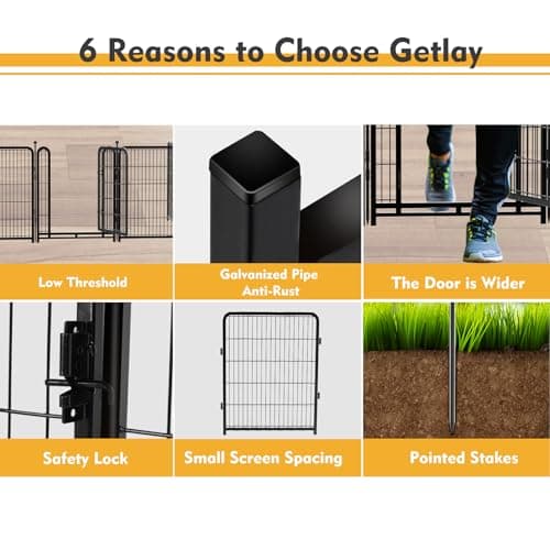 Getlay Dog Playpen 48inch 12 Panels, Puppy Playpen Indoors, Dog Fence Outdoor for Yard, Wide Door Low Threshold Garden Fence for Medium/Large Pets. Black Dog Pens Total 26.6 Ft(L) - Thumbnail 2