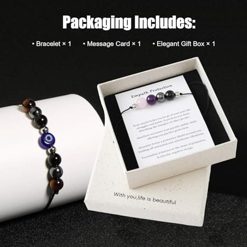 PNNY AMDA Protection Bracelets for Women: Black Obsidian Tourmaline Hematite Evil Eye Beaded Bracelets – Anxiety Bracelet for Women Men Courage Gifts - Thumbnail 6