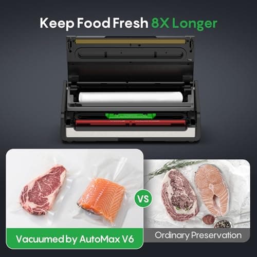 FRESKO Food Vacuum Sealer with Automatic Bag Detection, 0.2-inch Widened Heating Strip, Built-in Bag Roll Storage & Cutter, 2 Rolls Bags, Starter Kit - Thumbnail 3