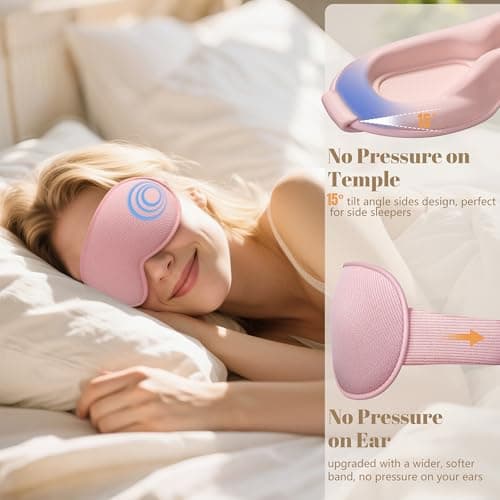 Vynix Sleep Mask for Women Men - 100% Blackout Eye Masks for Sleep, Lash Extensions 3D Contoured Sleeping Mask, Soft Adjustable Light Blocking Eye Cover Blindfold for Travel, Pink - Thumbnail 5
