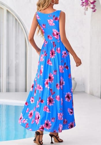 BTFBM Summer Dresses for Women 2026 Floral Maxi Dress Sleeveless Mesh Flowy Spring Wedding Guest Dress Long Sundresses(Blue Red Flower, Small) - Thumbnail 3