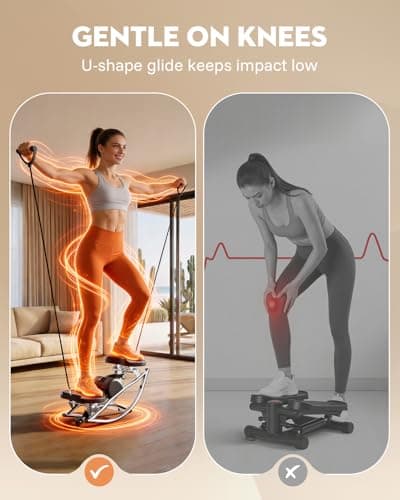 Low-Impact Rocking Steppers for Exercise at Home with Digital Display & Resistance Bands and Non-Slip Mat Equipment for Seniors & Beginners,Full Body Workout - Thumbnail 3
