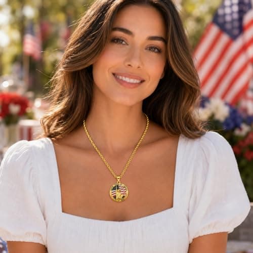 Uloveido Statue of Liberty Necklace for Men Women | 1776-2026 America 250th Anniversary Necklace with American Flag Pendant | 18K Gold Plated Stainless Steel Rope Chain Patriotic USA Jewelry Gift YA7078 - Thumbnail 3