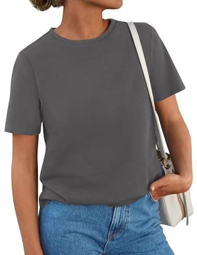 PRETTYGARDEN Womens Short Sleeve Tops Summer 2026 Casual Crewneck Cotton Basic Tee Shirts Fashion Clothing Spring Outfits(Grey,Large) - Image 1