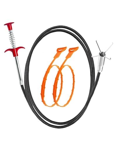Drain Snake Clog Remover Tool, 3 Plastic (20 Inches) and 1 Stainless Drain Snakes (33 Inches) Included, Effectively Clean Hair and Other Clog for Toilet, Kitchen Sink, Bathroom Tub - Image 1