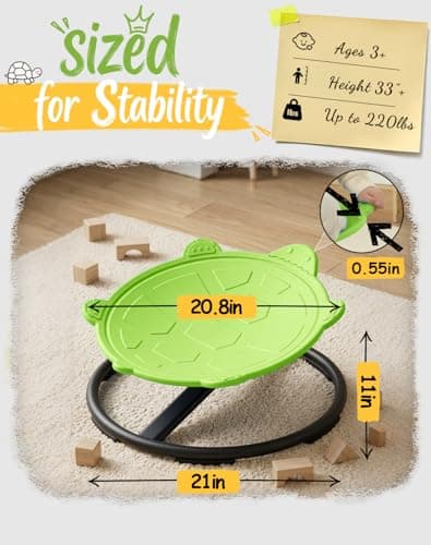 Turtle Spinning Chair for Autistic Kids – Sensory Spinning Toy, Spin Chair for Kids Autism, Sensory Swivel Seat for Balance, Coordination, Focus & ADHD Support, Autism Sensory Products (Green) - Thumbnail 3
