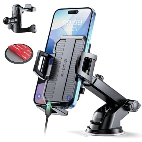 SUUSON Upgraded 3-in-1 Car Phone Holder Mount [Powerful Suction] Phone Mount for Car Dashboard Air Vent Windshield,for All iPhone Android Phone (Black) - Image 1