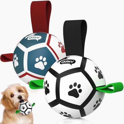 QDAN 2 Pack Small Dog Toys, 3.5 Inch Puppy Balls, Dog Balls with Straps for Small Breed, Soccer Ball for Dogs, Puppy Toys, Dog Birthday Gift - Image 1