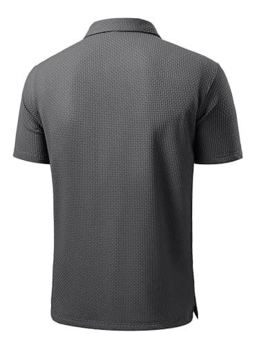 JEMLDL Men's Jacquard Collared Short Sleeve Polo Shirts Breathable Summer Breeze Golf Polo Shirts Dark Gray XXL - Thumbnail 4