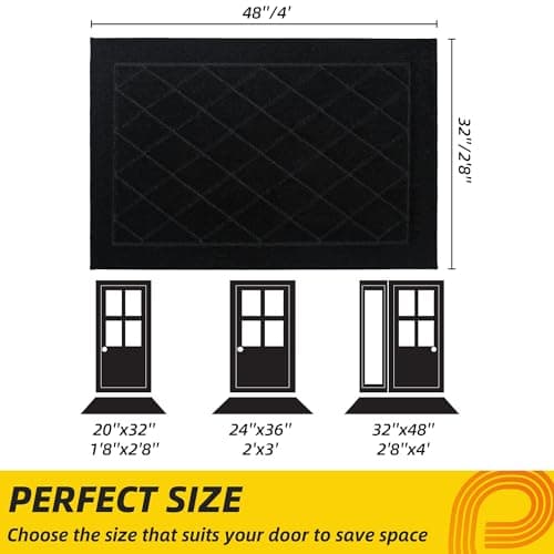 JSEI Dirt Trapper Door Mat 32"x48", Non-Slip Washable Entryway Mats, Dog Door Mat, Absorbent Floor Mats, Low Profile Welcome Mat for Front Back Door, Black - Thumbnail 2