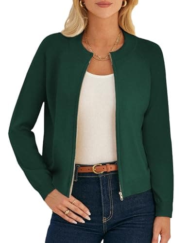 GRACE KARIN Womens Green Zip Up Cardigan Sweaters Lightweight Cardigans Light Jackets for Women 2026 Spring Outfits L - Image 1