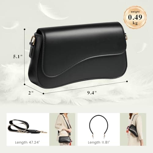 Shoulder Bag for Women Y2K Trendy Purse PU Leather Hobo Handbags Clutch Saddle Crossbody Underarm Bag with 2 Removable Strap (Black-Double Strap) - Thumbnail 3