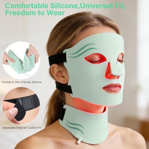 GWOWLWF LED Face Mask Light Therapy with Neck, 7-Color Skin Care Mask for Home Use, Red 630±5nm & Near Infrared 830nm, Helps Reduce Wrinkles & Inflammatory Acne（Green） - Thumbnail 6