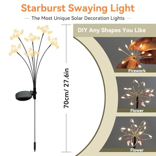 Solar Garden Lights 2 Pack Waterproof Solar Swaying Starburst Light Outdoor Lights for Yard Patio Walkway Pathway Party Wedding Christmas Decoration, Warm White - Thumbnail 2