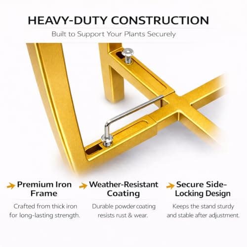 RAINBLELAND Gold Metal Plant Stand for Indoor Plants, Adjustable Heavy Duty Plant Stand Fits 8-14 Inch Pots, Modern Brass Flower Pot Holder with Anti-Scratch Feet, Mid Century Indoor Plant Stand - Thumbnail 4