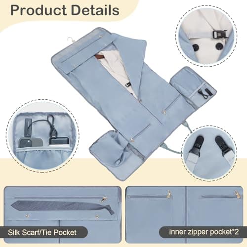 WOOMADA Travel Garment Bag, Convertible Garment Duffle with Shoe Bag and Hanging Dress Compartment for Women, Carry-On Luggage for Business and Leisure Trips(Turquoise) - Thumbnail 5