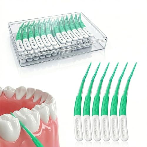 ACSKD Dental Picks for Teeth Cleaning, 96 Count Disposable Tooth Picks Flossers with Convenient Carry Case, Green - Image 1