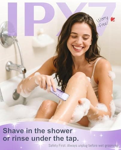 Bikini Trimmer for Women - Painless Electric Razors for Silk Skin,Cordless Electric Shaver for Trip,Replaceable Trimmer for Women,IPX7 Waterproof & Easy Cleaning,Ceramic Blade,USB Charge Dock Purple - Thumbnail 5