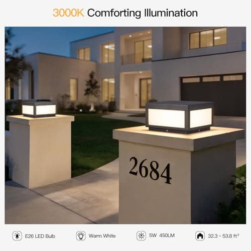MVBT Outdoor Post Lights Hard Wired, AC100-240V 11.8" Column Light, Modern Pillar Lights Outdoor Waterproof, 3000K Square Post Lamp LED Lighting, Large Gate Fence Posts Light for Garden Patio Outside - Thumbnail 3
