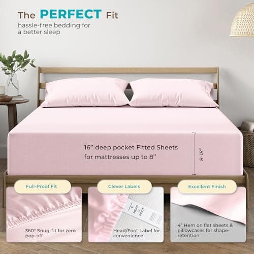 THREAD SPREAD 100% Egyptian Cotton Sheets Queen Size Bed Set - 4 PC 800 Series Euphoria Collection Egyptian Cotton Queen Sheet Set (Blush) Soft, Cooling, 16" Deep Pocket Sateen Hotel Bedsheet - Thumbnail 4