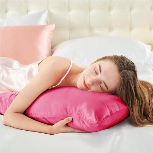 BEDELITE Satin Body Pillow Cover, Super Soft and Cooling Body Pillow Pillowcase for Hair and Skin, Breathable Silky Full Long Pillowcase Cover(20"x54", Hot Pink) - Thumbnail 5