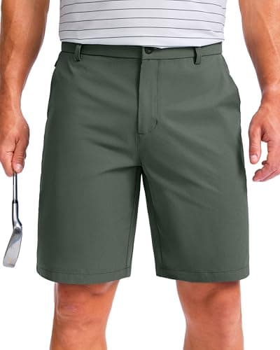 Mens Golf Shorts 9" Inseam Lightweight with 5 Pockets Casual Flat Front Water Resistant Hybrid Short for Dress Work (Grey Sage, L9, W36) - Image 1