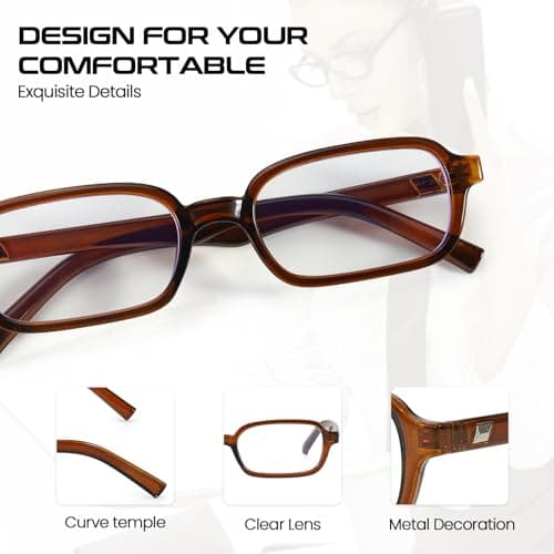 SODQW Retro Fake Glasses Blue Light Glasses for Women Trendy Vintage Small Rectangle Eyewear with Non Prescription Lens - Thumbnail 3