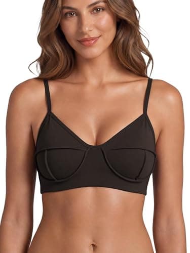 Sunzel Women's External 3D Contour Seam Sports Bra Adjustable Thin Straps Padded V Neck Yoga Bra Light Support Workout Tops - Image 1