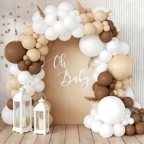 160Pcs Boho Brown White Nude Balloon Garland Arch Kit Dark Brown Nude Tan White Latex Balloons for Neutral Bear Baby Shower Birthday Party Decorations - Image 1