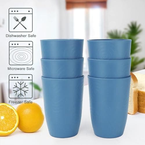 PYRMONT Wheat Straw Cups 16 Oz Alternative Plastic Cups Set of 6 Unbreakable Water Cups for Kitchen Dishwasher & Microwave Safe Drinking Cups for Camping,Office,RV Stackable Cups-Darkblue - Thumbnail 5