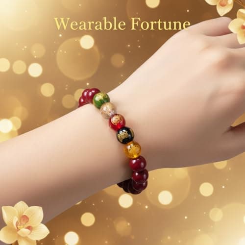 JZJZTXT Cinnabar Bracelet for Women Men – 5 Elements Crystal Beads Feng Shui Wealth Bracelet, Natural Cinnabar Good Luck Amulet Protection Jewelry, Adjustable Spiritual Gift Set with Talisman Pouch & Golden Sticker - Thumbnail 3