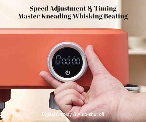 Kraftsman All-Metal Stand Mixer 5.3-Quart - Professional Kitchen Electric Food Mixer with Stainless Steel Mixing Bowl & Attachments for Baking, Dough & Cake, 8-Speed Control & Timer (Orange) - Thumbnail 5