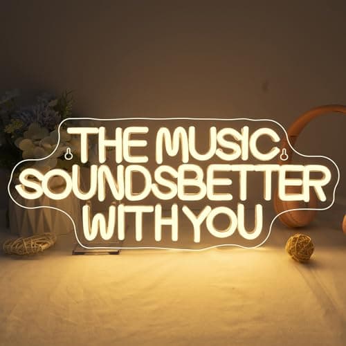 NOSUN The Music Sounds Better with You Neon Sign Romance Neon Signs for Wall Decor White Neon Light Led Aesthetic Room Decor for Teen Girls Bedroom Salon Music Studio Party Light - Image 1