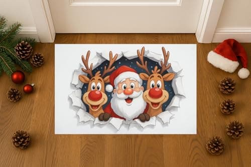 Carastora Santa Claus and Reindeer Holiday Doormat, Anti-Fatigue mat, Durable, Non-Slip Design, Suitable for Indoor and Outdoor use, Home Decoration, Housewarming Gift, Size: 20 x 31 inches - Thumbnail 4