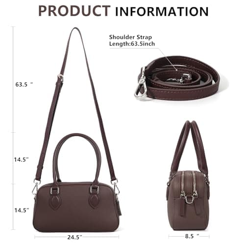 Genuine Leather Handbags Purse for Women Small Tote with Zipper, Top Handle Satchel Cross Body Bag Structured Organizer for Light Travel Everyday Carry Coffee Brown - Thumbnail 3