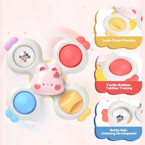 3PCS Suction Cup Spinners for Babies,Montessori Baby Bath Toys for 0-6-12 Months,Baby Rattle for Travel,First Birthday Gifts,Sensory Toys for 1 Year Old Boys and Girls - Thumbnail 2