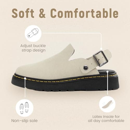 Athlefit Suede Clogs for Women Platform Footbed Mules Comfortable Slip On Slingback Clogs Shoes Apricot Size 6.5 - Thumbnail 4