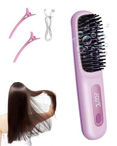 Go Brush Pro 2026 for Short Hair, Portable Straightener Brushs for Travel, with LCD Temperature Display, Fast Heating Cordless Mini Hair Brushs (Purple) - Image 1