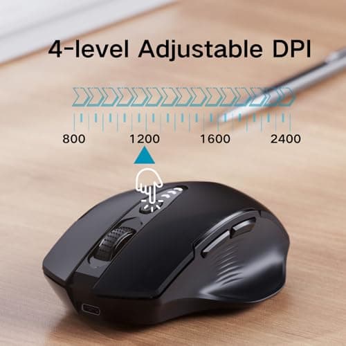 Uineer Wireless Bluetooth Mouse,[Upgraded] Rechargeable (BT 5.0/4.0+2.4G Hz),Computer Mouse with Visible Battery Level, 4 Adjustable DPI, Portable PC Mouse for MacBook Chromebook,Black - Thumbnail 4