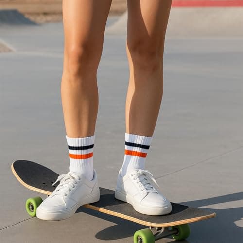 HONGTEYA Cotton Crew Socks for Women Cute Retro Striped Socks 5 Pairs with Arch Support Casual Athletic Vintage (Multicolor) - Thumbnail 3