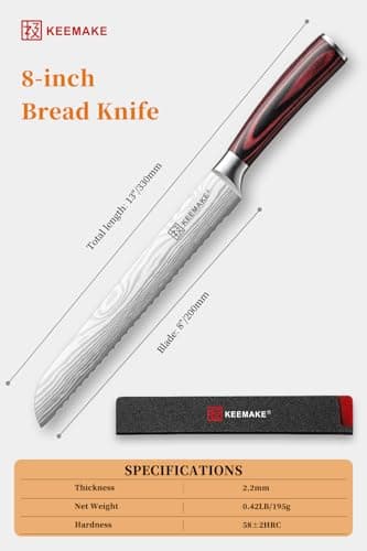 KEEMAKE Bread Knife, 8 Inch Serrated Bread Knife for Homemade Bread Ultra Sharp High Carbon Stainless Steel Blade, Professional Bread Cutting Knives for Sourdough Bread, Bagels, Cake - Thumbnail 5