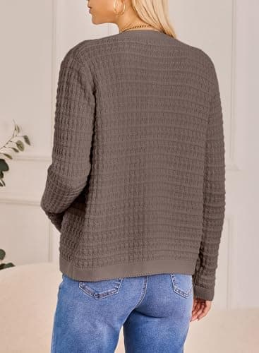 Dokotoo Womens Chocolate Brown Winter Christmas Clothes Cropped Cardigan Long Sleeve Fall Outfits 2026 Open Front Button Down Shirt Jackets Winter Clothing for Women,Coffee Small - Thumbnail 4