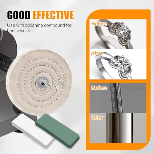 6pcs Buffing Wheel Kit Includes 4pcs 6 Inch Polishing Pads and 2pcs Polishing Compounds, for Bench Grinder for Jewelry, Metal, Wood, Jade, Stainless Steel, Glass, Plastic, Stone Polish - Thumbnail 6