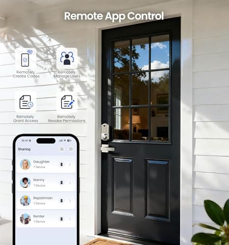 Veise VE017-B Fingerprint Smart Lock for Front Door, App Control, 8-in-1 Keyless Entry Deadbolt with 2 Zinc Alloy Lever Handles Set, Emergency Power Port, Auto Lock, Electronic Keypad, Satin Nickel - Thumbnail 3