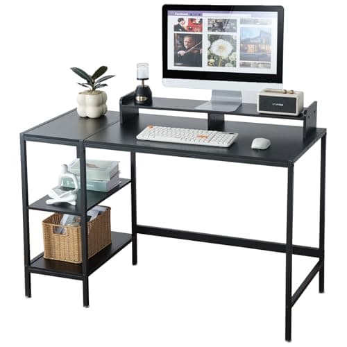 MINOSYS 47-inch Computer Desk with Storage Shelf - Your Ideal Black Gaming Desk for Bedrooms, Small Spaces, and Home Offices. This Modern Writing Desk is Perfectly Suited for PCs. - Image 1