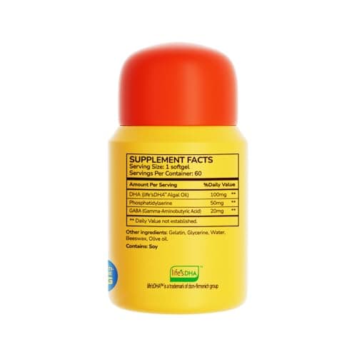 HUJ DHA 100mg - Kids DHA Supplemnent - Algal Oil - Contain DHA, Phosphatidyserine & GABA - Supports Mental Energy，Visual Function，Memory and Focus* - 60 Softgels - Thumbnail 2