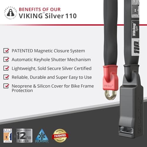Seatylock Viking Bike Chain Lock with Key - Magnetic Patented Sold Secure Silver Rated - Heavy Duty Anti Theft - Smart Ultra Security Bicycle Lock (43.3 Inch) - Thumbnail 2