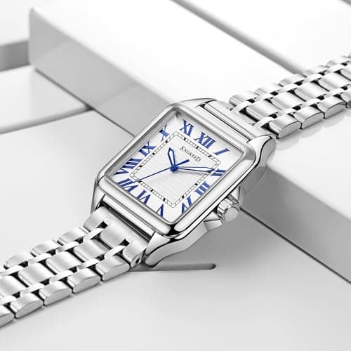 KNISKRED Classic Square Watch for Men with Vintage Roman Numeral and Solid Stainless Steel Band (Silver Blue) - Thumbnail 3